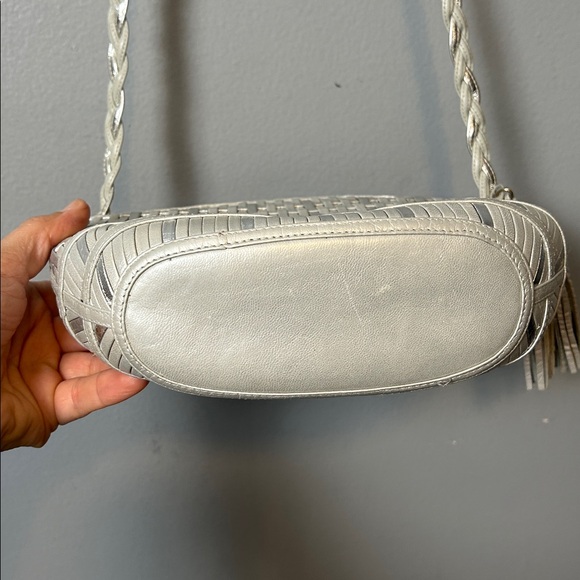 Vintage Metallic gray Sharif Silver Textured woven Crossbody Bag small - Picture 5 of 13